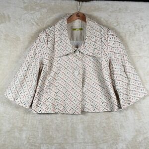 Acorn Womens Cream Multi Stitch Embroidered Open Front Cropped Jacket est Size L